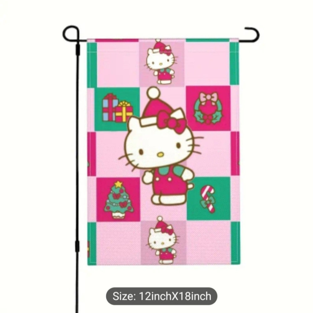 Hello Kitty Holiday Garden Flag - Pink, Green, Red